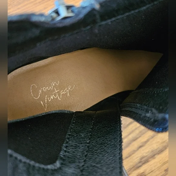 Crown Vintage Black Leather Scale Detail Zip-up Square Heeled Booties-Size 9.5 - Picture 4 of 9